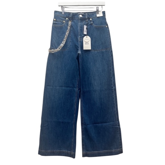 NWT Gap x Cult Gaia High Rise Stride Chain Jeans in Blue Size 28 - Picture 3 of 10